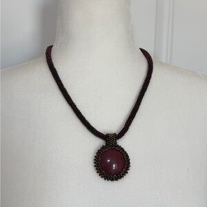 Handcrafted Multi Purple Tones Beaded Embellished Pendant Necklace